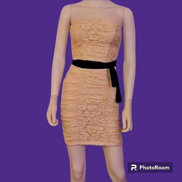 VTG B. DARLIN Ivory Lace Bandeau Ruched Bodycon Bow Tie Micro Corset Hoco Dress - Picture 1 of 8